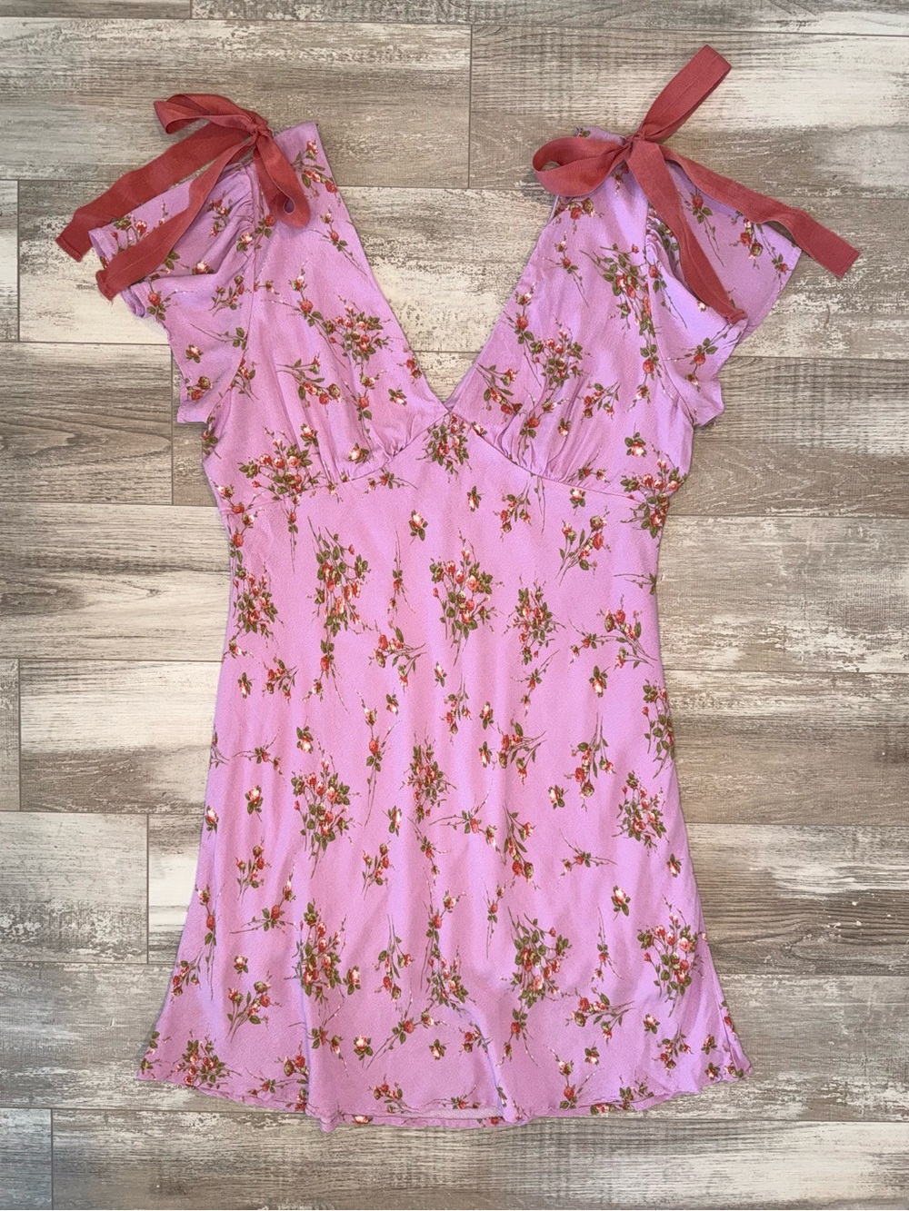 Pink Floral Cottagecore Mini Dress XL Tie Shoulder Coquette Sundress Wild Fable